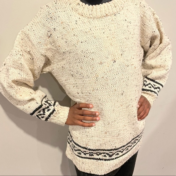 EUC Vintage Wool Sweater Pullover Handmaid Knit Size Large Over Size Tan - Picture 3 of 12